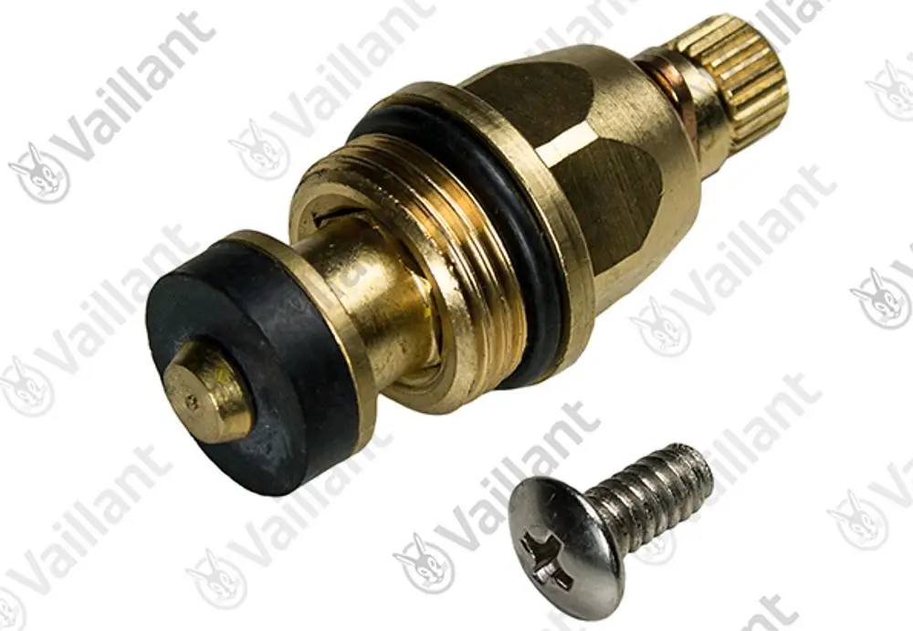 Vaillant Ventiloberteil in Metall mit gummiertem Dichtungsring und Schraube, geeignet für Heizungsanwendungen.